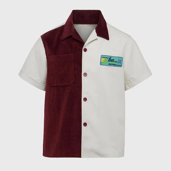 Paneled Corduroy Shirt Maroon