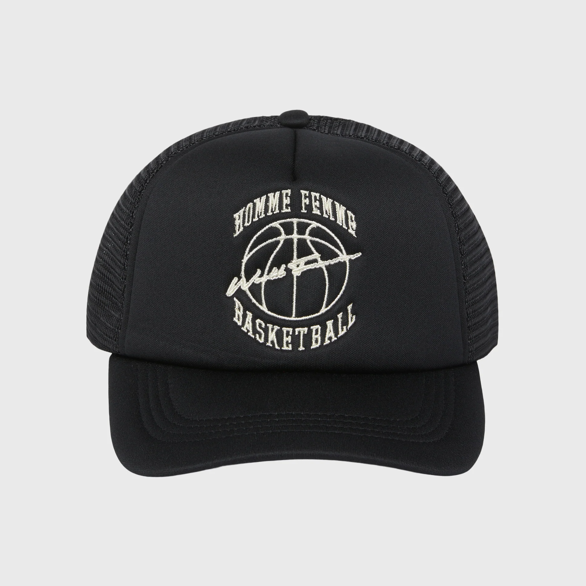 Homme Femme Basketball Trucker Hat Black and Cream - Image 2