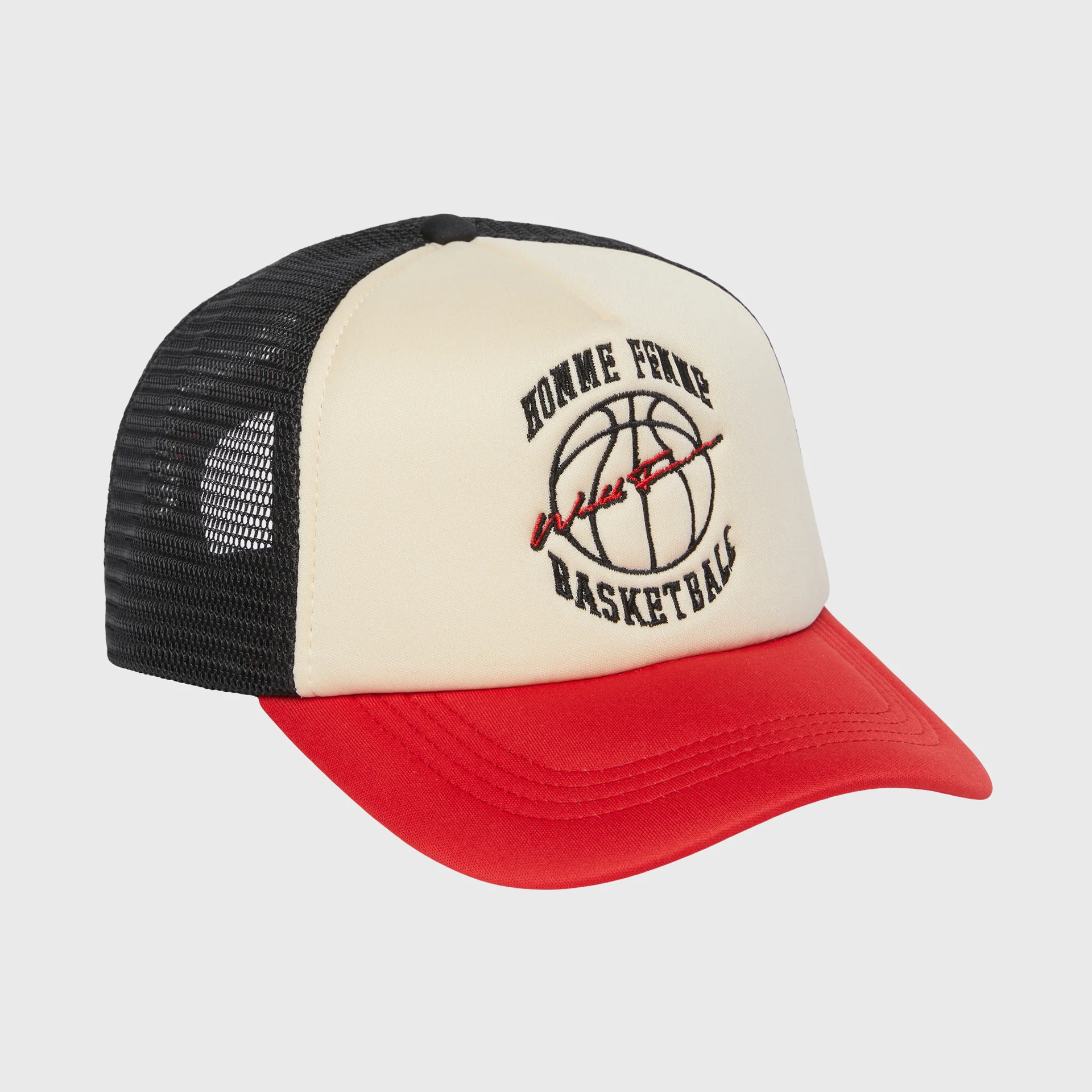 Homme Femme Basketball Trucker Hat Red, Cream, Black