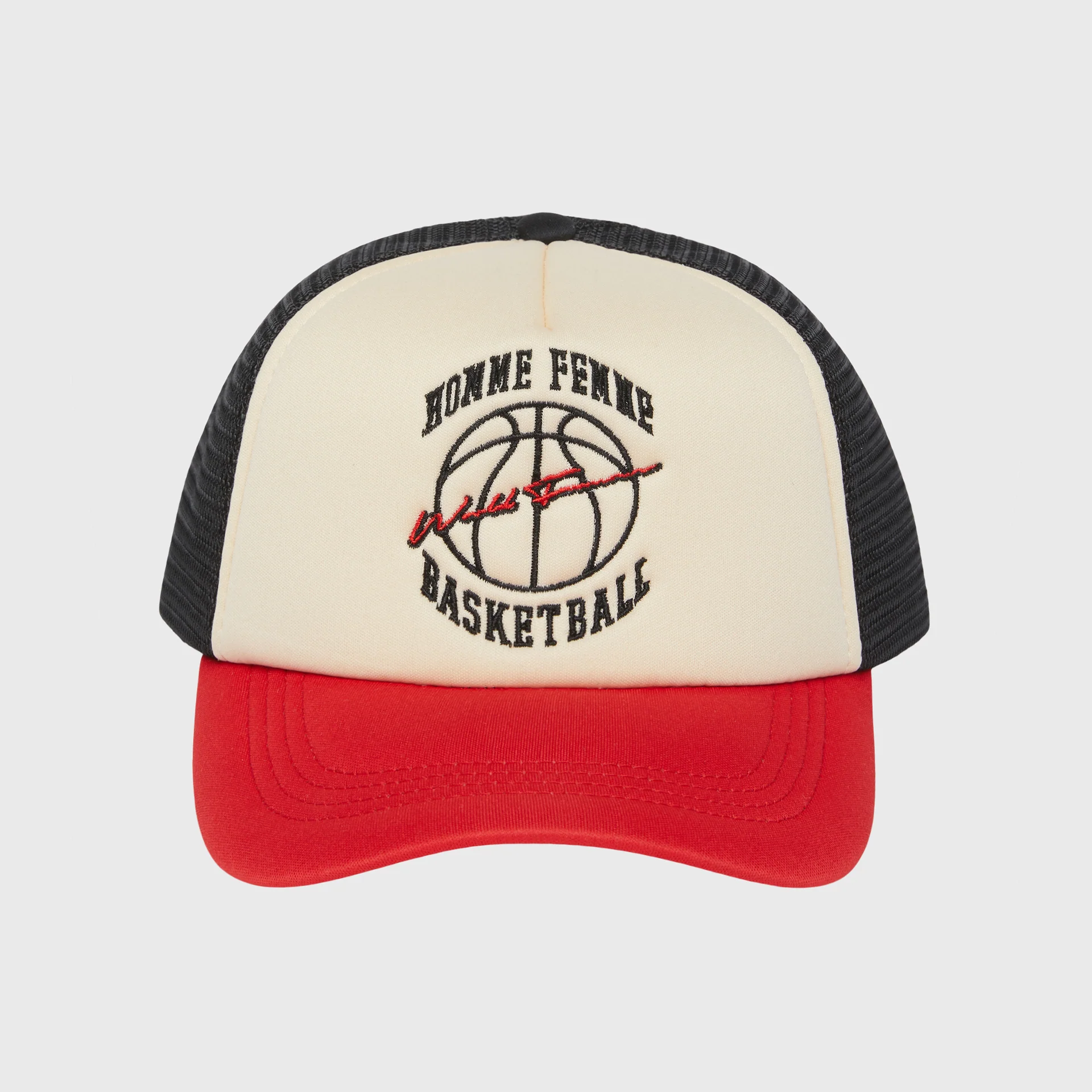 Homme Femme Basketball Trucker Hat Red, Cream, Black - Image 2