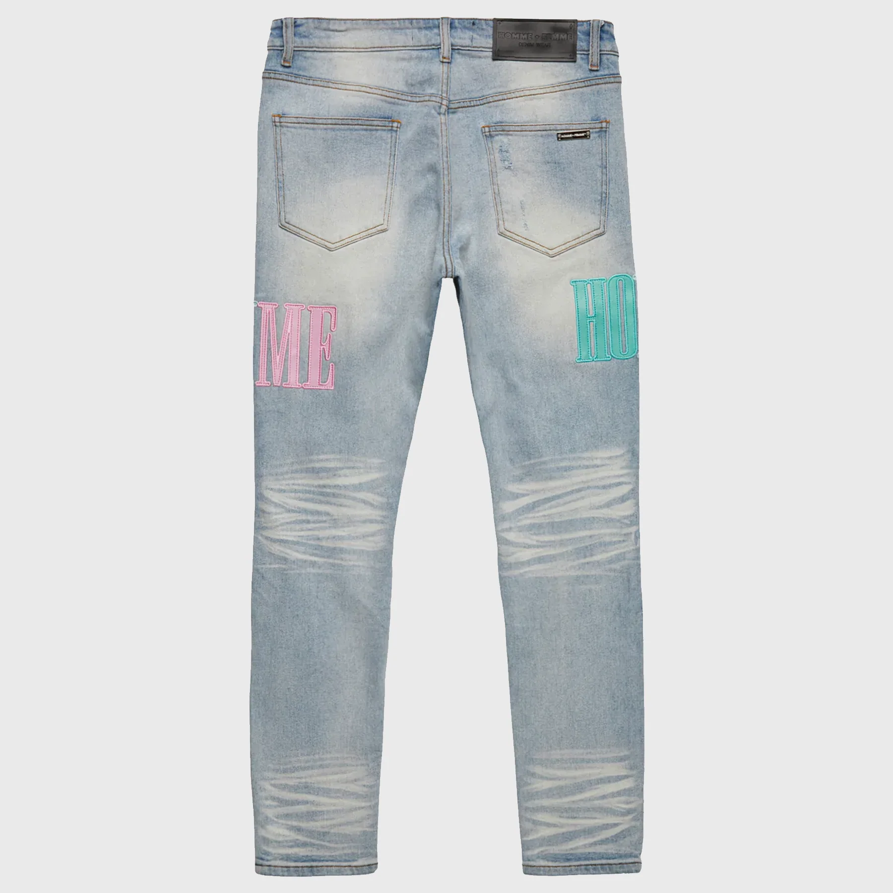 Letterman Denim Blue With Aqua, Turquoise, and Pink Letters - Image 2
