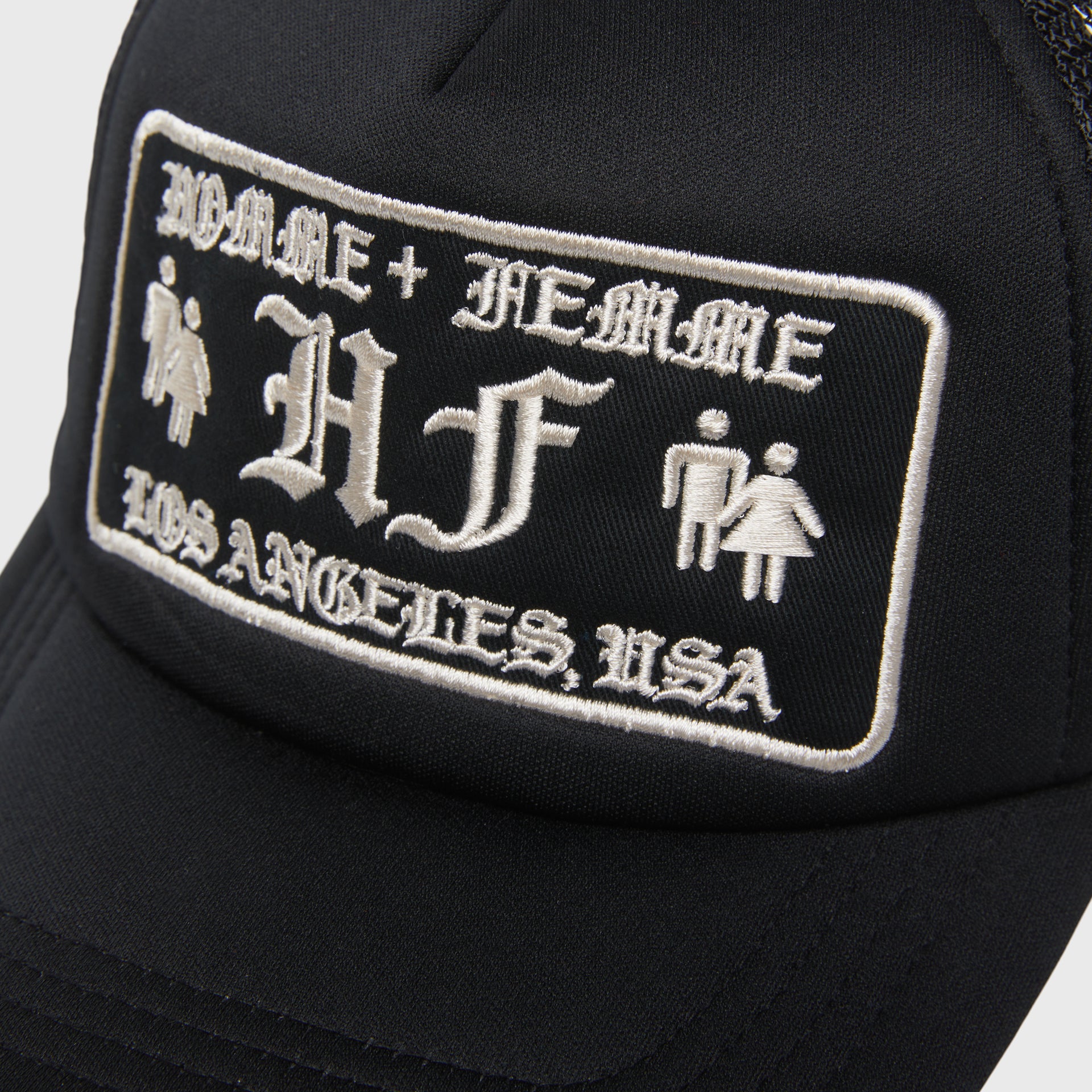 Old English Trucker Hat Black and Cream - Image 4