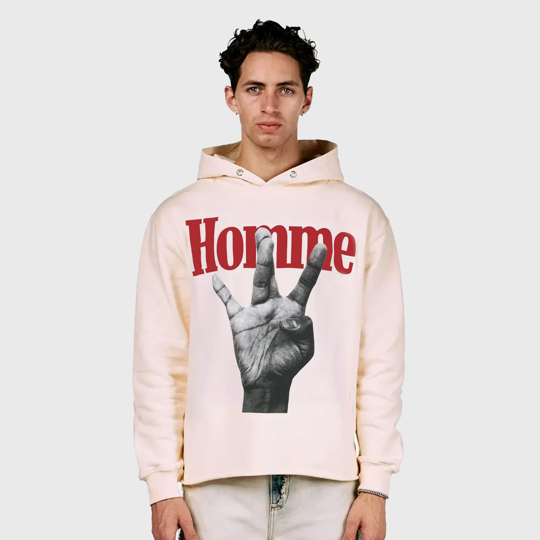 Twisted Fingers Hoodie Cream with Red and Black - Image 2